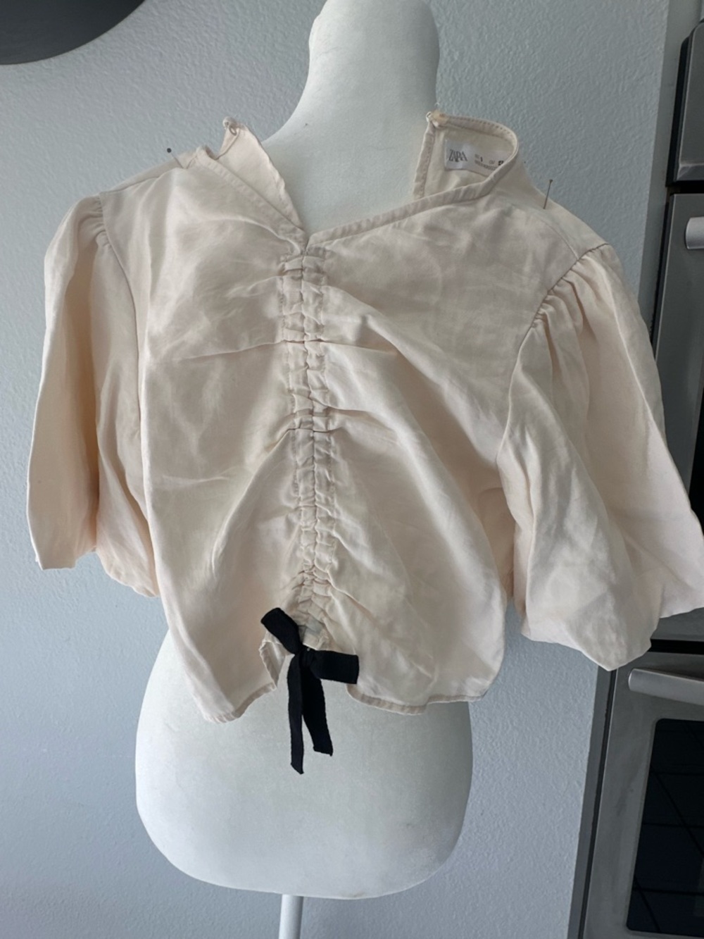 Zara Cream Blouse with Black Tie Detail